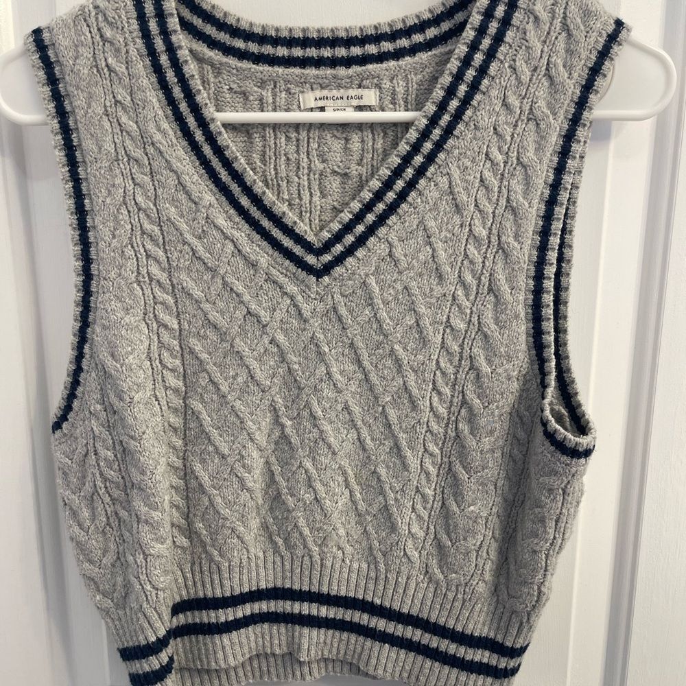 American Eagle Outfitters Gray Cropped Cable Knit Sweater Vest